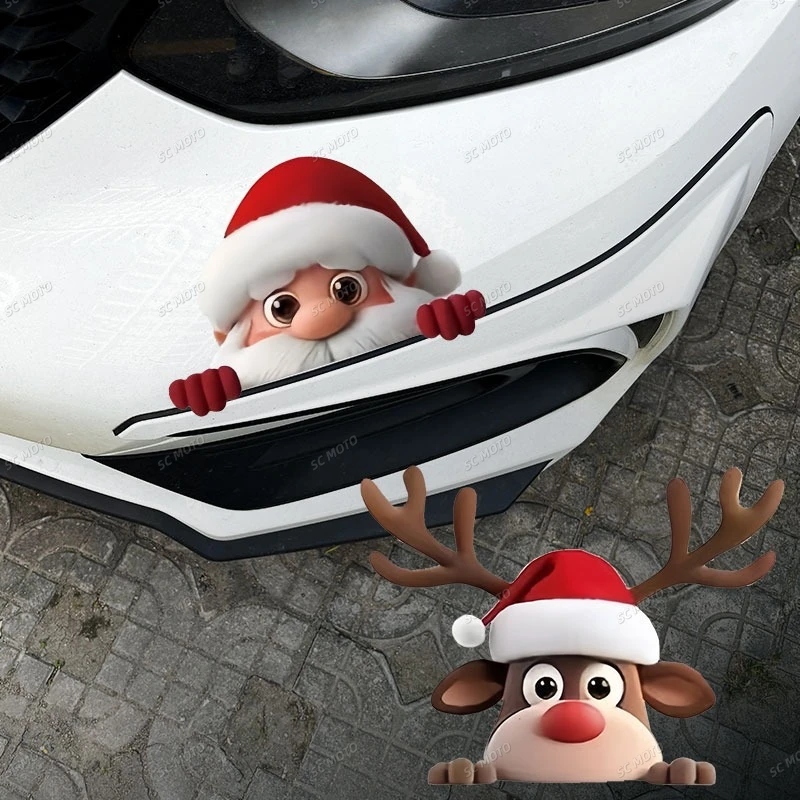 1PC sombrero de Navidad Reno y Papá Noel pegatina de coche vinilo impermeable para ventanas de coche parabrisas traseros parachoques Scooters