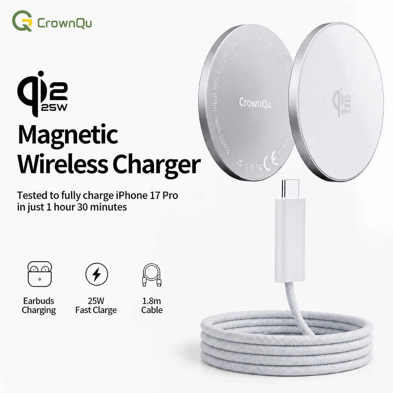 Qi2.2 Kabellose Ladegeräte 25W Magnetisches Induktions-Schnellladen für Macsafe iPhone 17 16 15 ProMax ‌ 5W Airpods-Serie Xiaomi Samsung