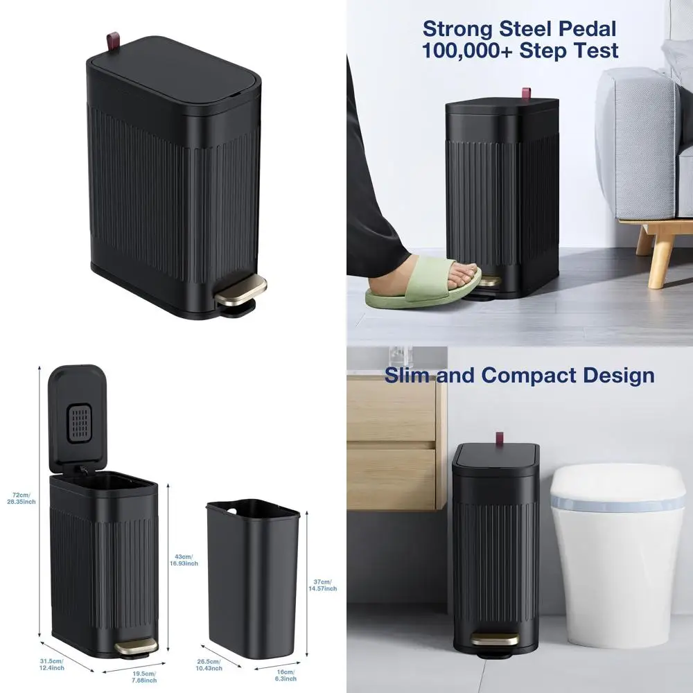 

4 Gallon Soft Close Step-On Trash Can with Stainless Steel Lid and Removable Bin for Bathroom, Bedroom, Office, and Kitchen (Bla