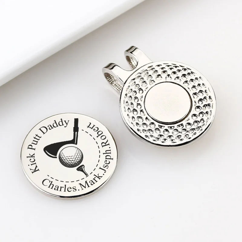 Personalised Golf Ball Marker, Father's Day Gift, Golf Cap Magnetic Clip for Dad, Engraved Golfer Gift