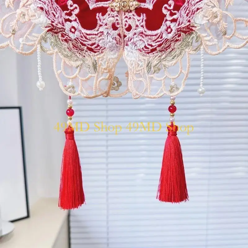 49MD Hanfu Costume Embroidery Fake Collar Shawl Wrap with Beaded Tassels Kids Girls