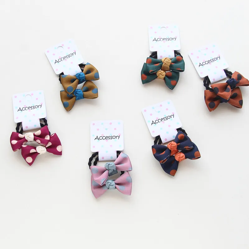 2pcs/lot Hair Rope Graceful New Wave Point Hair Band Princess Bowknot Kids Cloth Children Adjustable Elastic Girls Kids