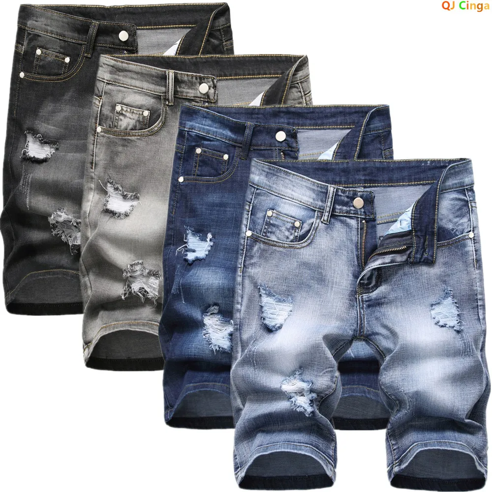 

Новые мужские синие джинсовые шорты 2026 года, слегка эластичные джинсовые шорты, черные модные облегающие шорты, азиатские размеры 28-42.