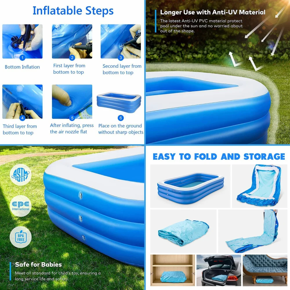 Large Inflatable Swimming Pool 2m, 2.6m, 3meters Frame Family Pool Outdoor Party Adult Water Games