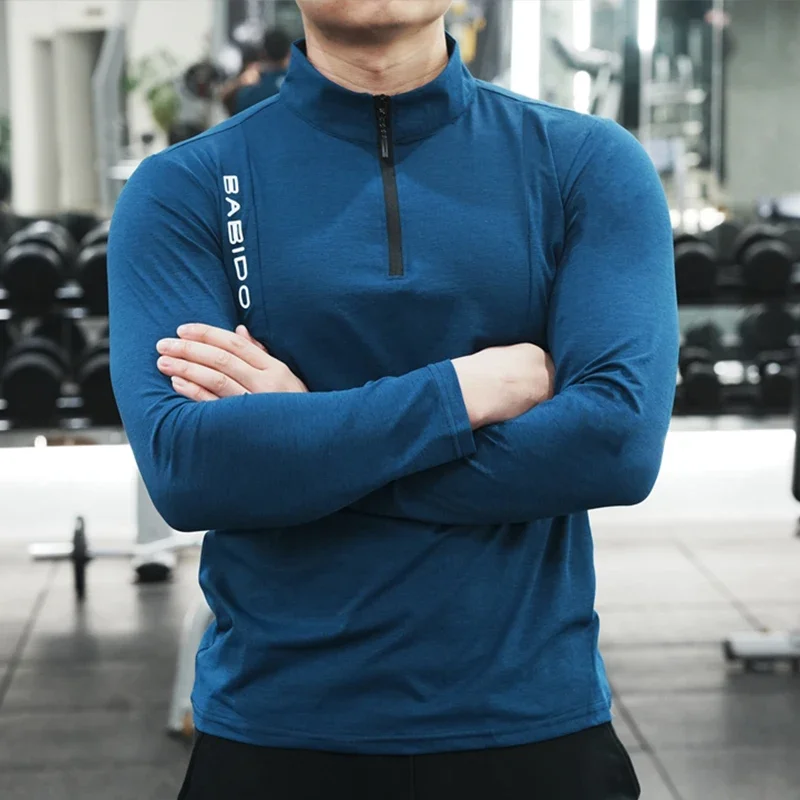 

Men's Fitness Workout T-Shirt Top Half Zip Training Wear Quick Dry Running Exercise Long Sleeve Marathon Athletics Sweatshirts