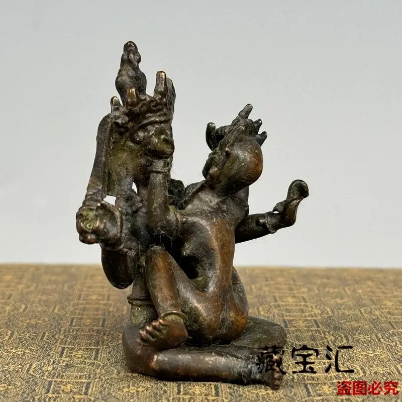Antique Old Tibetan Nepalese Copper Buddha Statue Pair Excavated Old Patina Yab-Yum Buddha Zinc Alloy for Collection