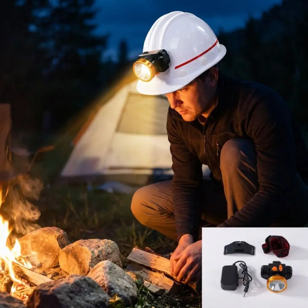 Rechargeable LED Mining Headlamp Long Runtime Waterproof Hard Hat Clip Mining Lamp Clip and Strap Dual Wear Large Battery