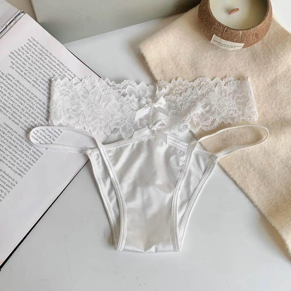 

Seamless Cotton Crotch Bow Lace Panties Satin Briefs Sexy Panties Female Lingerie Floral Low Waist Briefs Women