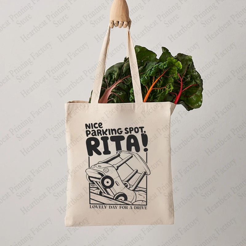 Nice Parking Spot Rita Pattern Tote Bag Anime Funny Car Canvas Shoulder Bags for Commute Women's Reusable Shopping Bag