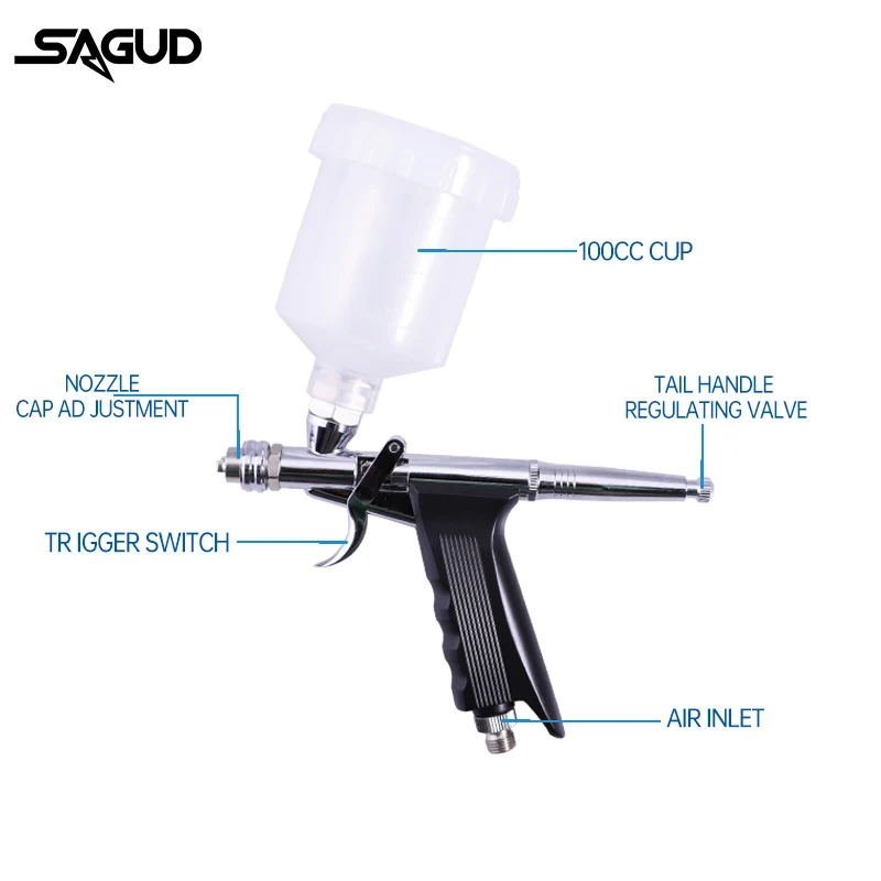 Imagem -03 - Gravity-feed Aerógrafo Dupla Ação Pistola Aperto Gatilho tipo Ventilador Spray Escova de ar Fluidos Copos Modelo de Carro Faça Você Mesmo 05 Milímetros 100cc