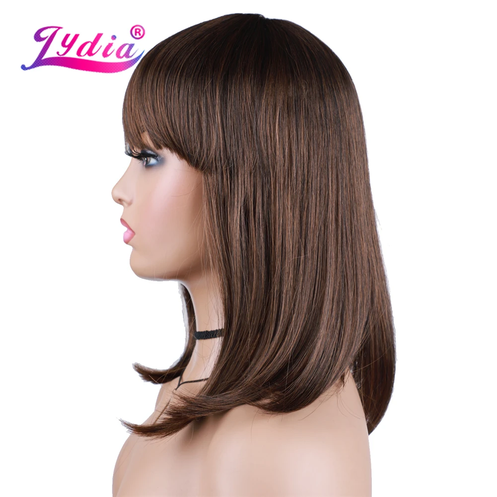 Lydia Synthetic Wigs For Women 100% Kanekalon  Blonde Mixed Brown 2/33 Bob Wig 18Inch Heat Resistant With Free Side Neat Bang