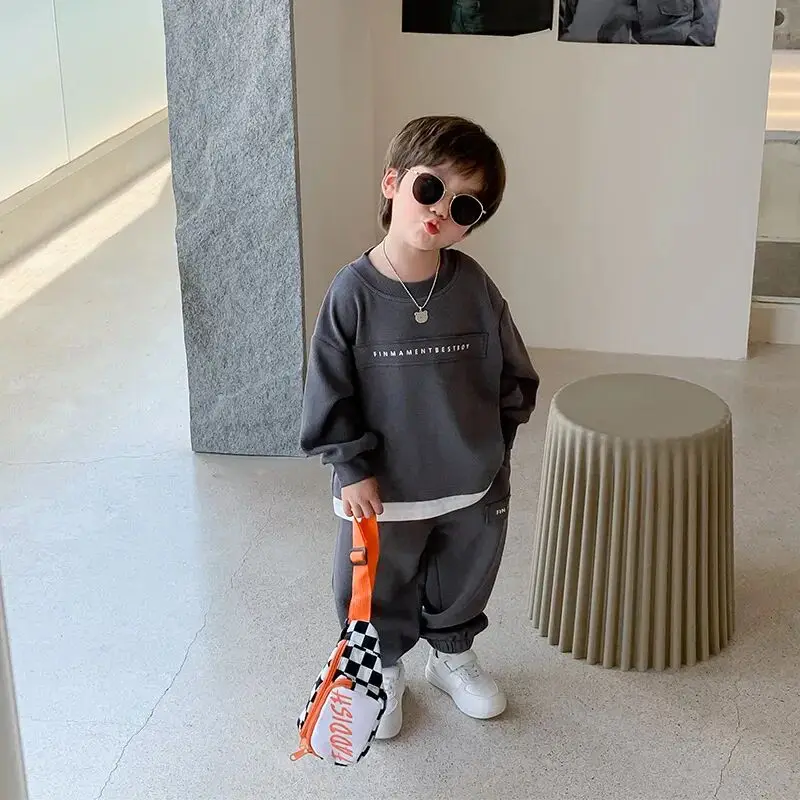 

New Spring and Autumn Children's Clothing Set Korean Version Casual Boys' Sweater Pants 2 Piece Set Baby Loose Sports Set