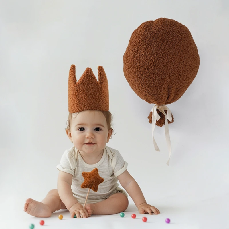 Sombrero de corona de globo de terciopelo para bebé, tocados, palo de hadas de estrella, de feliz cumpleaños decoración de fiesta, accesorios de