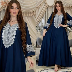 Eid Embroidery Arab Muslim Party Dress for Women Abaya Jalabiya Long Dresses Morocco Kaftan Vestidos Dubai Ramadan Gown Robe