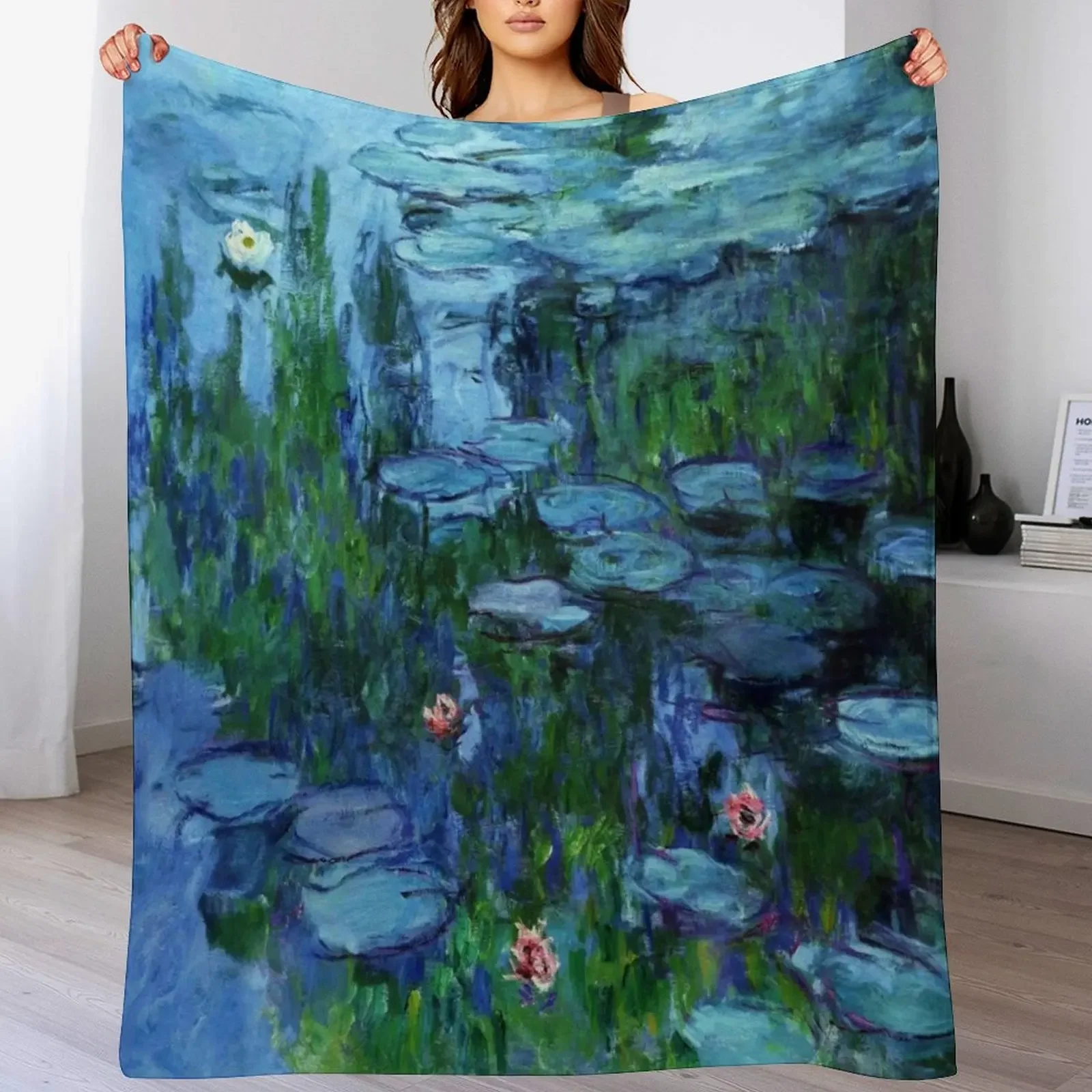 Claude Monet Water Lilies / Nymphéas deep color Throw Blanket Picnic Flannel Sofa Quilt Multi-Purpose Blankets