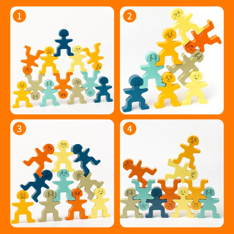Kinder Holz niedlichen Bösewicht stapeln Musik Baustein Baby Balance stapeln hoch Tischspiel Puzzle Spielzeug