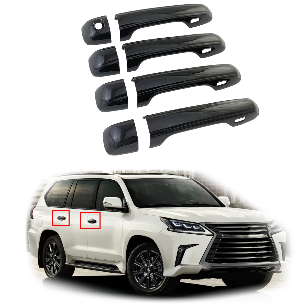 For LEXUS LX LX570 2016 2017 2018 2019 2020 2021 2022 Black Carbon Car Accessories Plated Door Handle Cover Trim Paste Style