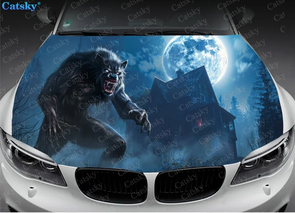 Terrifying Werewolf Car Hood Vinyl Stickers Wrap Vinyl Film Engine Cover Decals Sticker Car Hood Protective Film