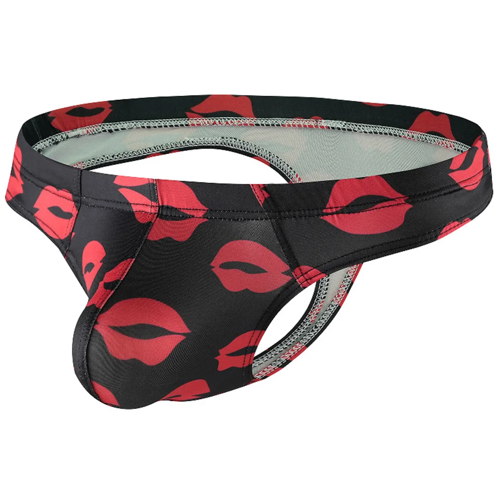 Men's Sexy Underwear Men Red Lips Printed Thong Underwear Sissy Low Rise Bulge Pouch G-string Panties Underpant