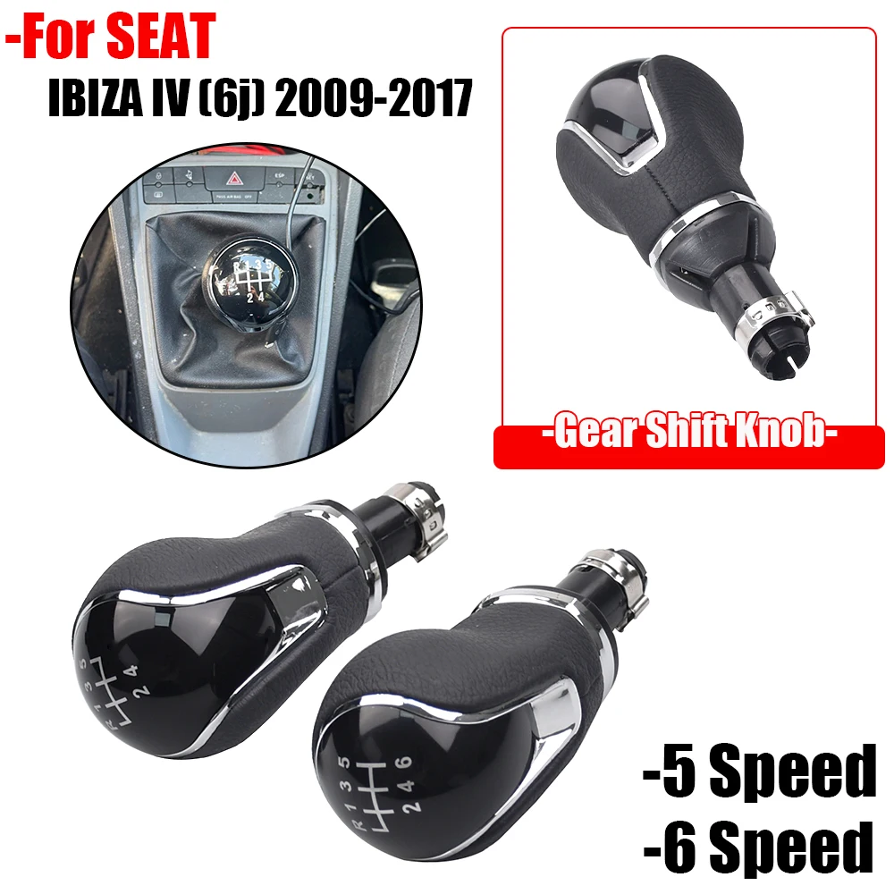 For SEAT IBIZA IV (6j) 2009 2010 2011 2012 2013 2014 2015 2016 2017 Leather 5/6 Speed Manual Gear Shift Knob Lever Shifter Pen