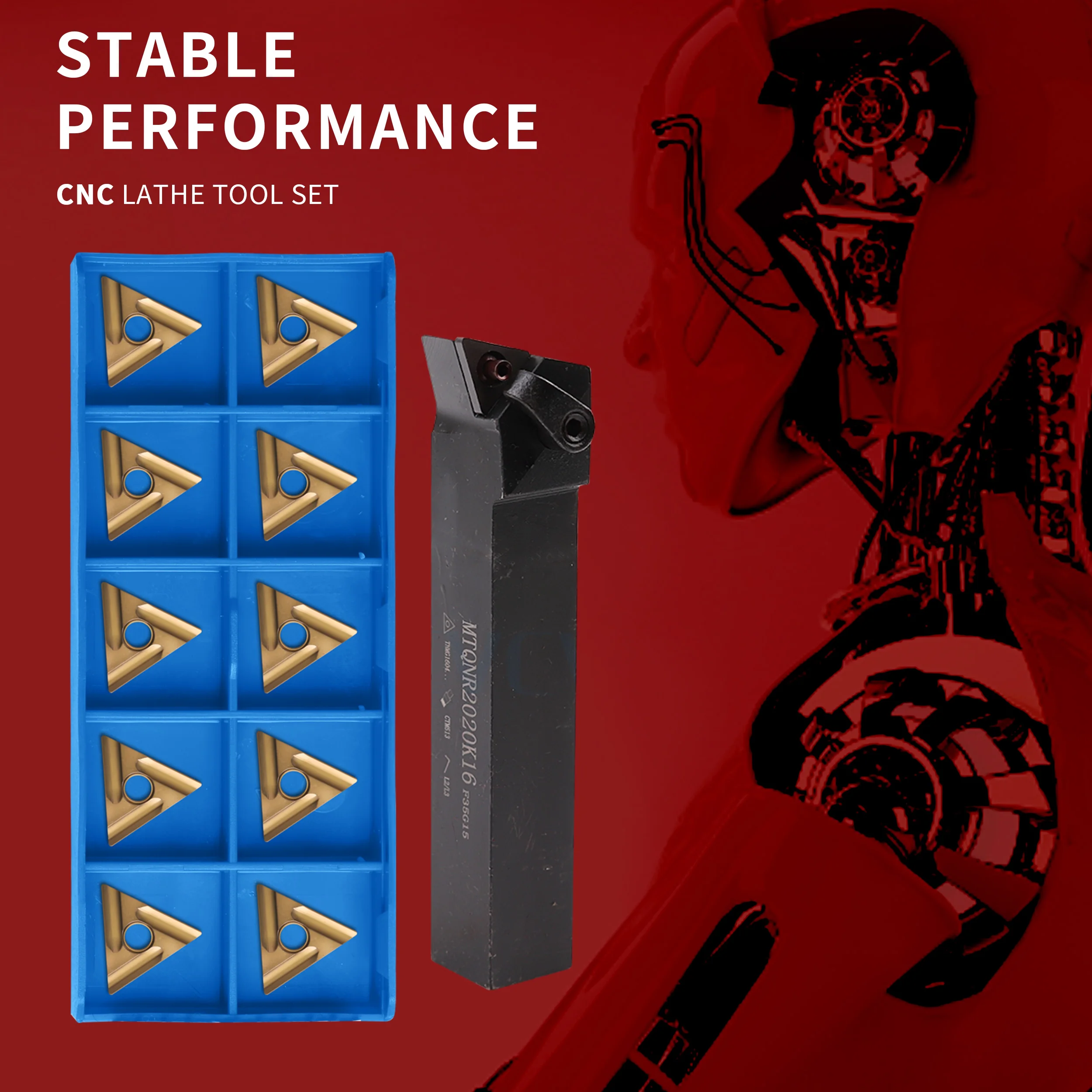 Tools MTQNR2020K MTQNL2525M portautensili per tornitura esterna a macchina + 10 pezzi TNMG1604 inserti in metallo duro per tornio CNC