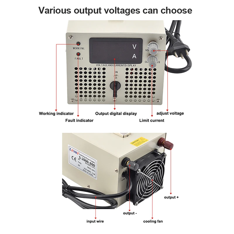 2000W Switching Power Supply Voltage and Curent Adjustable 0-12V 24V 36V 48V 50V 60V 70V 80V 90V 100V 110V 220V with Display