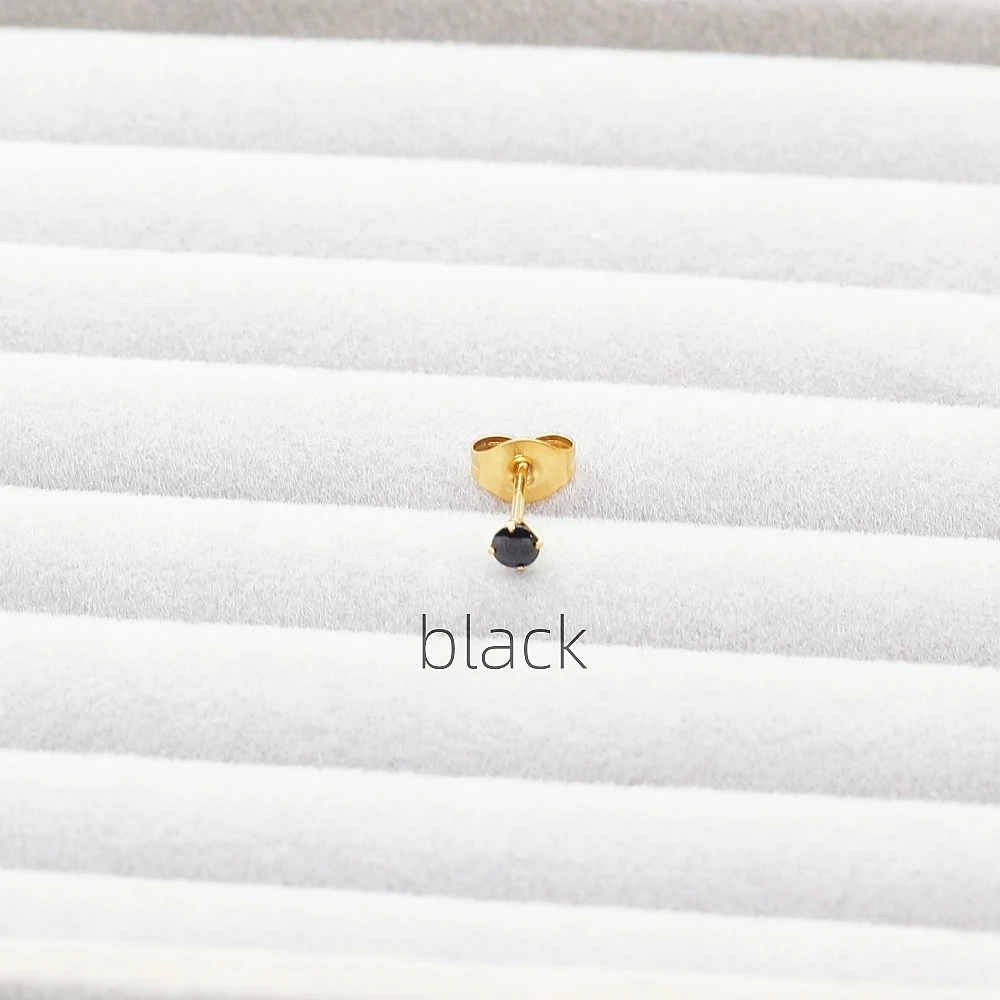 3mm Stainless Steel Stud Earring  AAA White Black Brown Yellow Round Zircons IP Plating No Fade Allergy Free