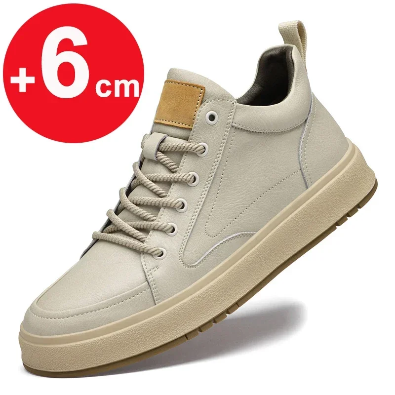Elevator shoes for man height increase 8cm 2025 luxury brand sneaker genuine leather men's hidden heels casual shoe increasing