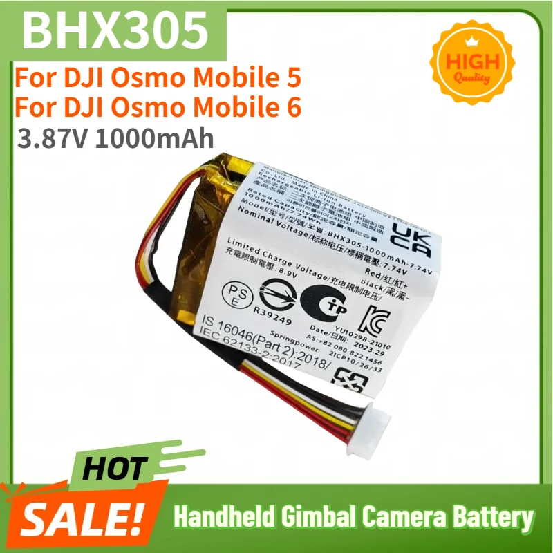 BHX305 Battery 3.87V 1000mAh for DJI Osmo Mobile 5 for DJI Osmo Mobile 6 Handheld Gimbal Camera High Quality Replacement Battery