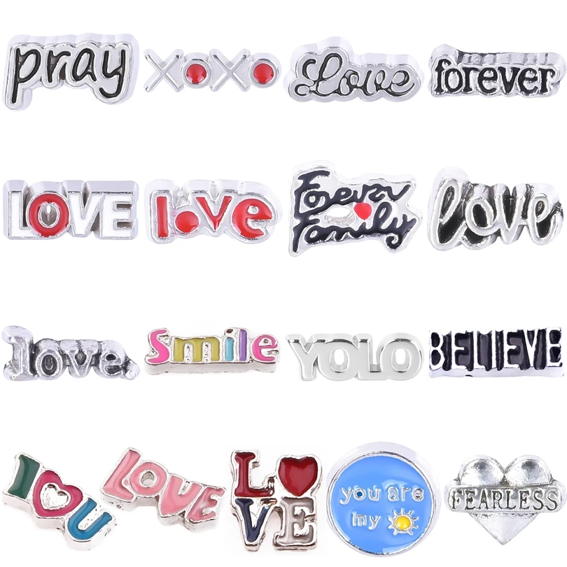 20Pcs/Lot Mini Sweet Heart Word  Pray Letter I Love You Forever Floating Charms Handmade Fit Glass Locket Necklaces Jewelry Bulk