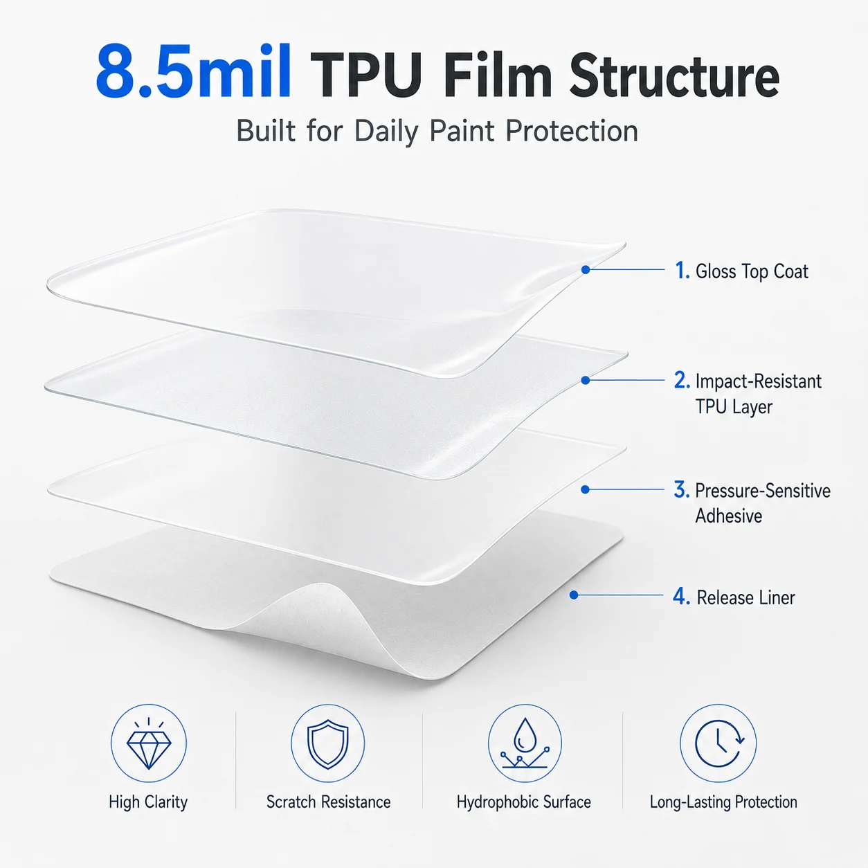 8.5mil TPU Precut PPF Kit For Ford F 250 SUPER DUTY 350 2020-2022 - Hood, Fenders & Mirror Set - Self-Healing Clear Bra Film view 4