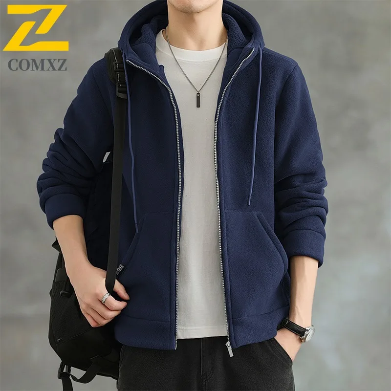 

COMXZ Men Jacket Thickened Outdoor Work Windproof Warm Parka Premium Hooded Collar Solid Color Travel Comfort Winter Clothing