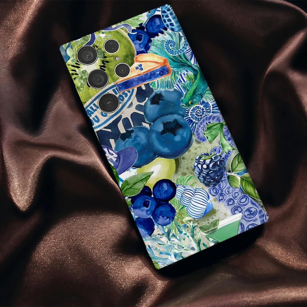 الأزرق الكولاج الفن قضية الهاتف لسامسونج غالاكسي S25 S24 S23 الترا زائد A35 A75 لامع HD الغلاف الصلب فيلم شل