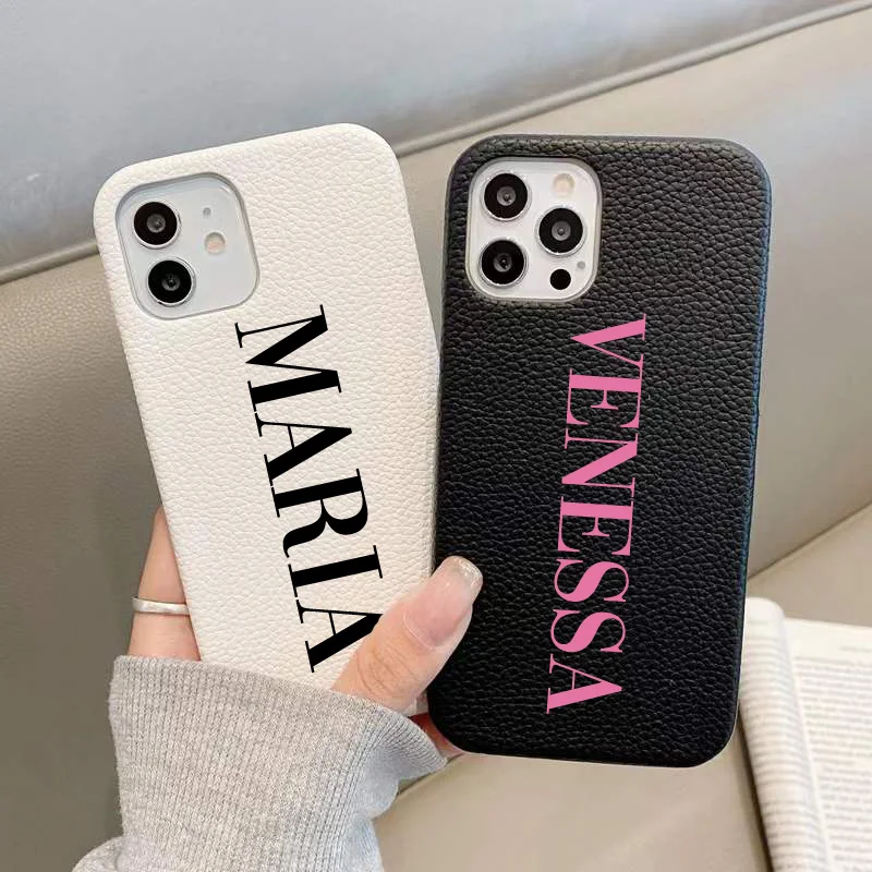 Personalised Initial letters Pebble Grain Leather Luxury Hard Case for iphone 13 Pro Max 12 11 Pro Max X XS XR 7 8 Plus SE Cover