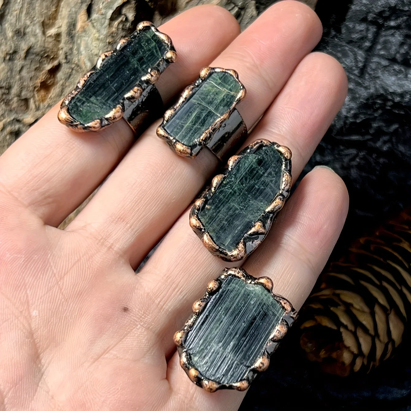 YEEVAA 1pc Vintage Cuff Ring Inlaid Dark Green Tourmaline Suitable For Men Women Match Daily Outfits Party Accessory Gift