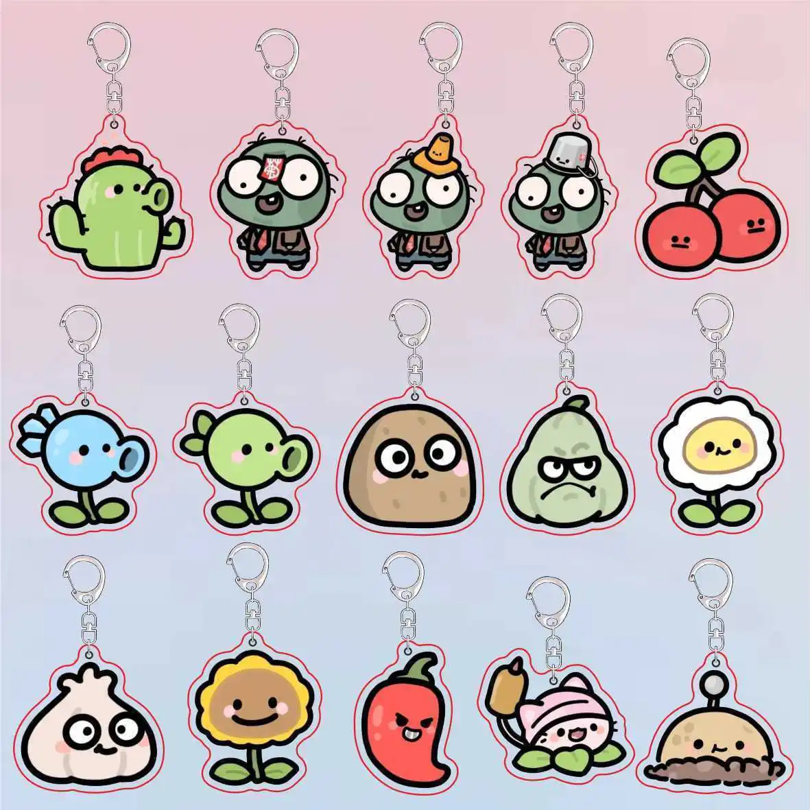 Plants Vs Zombies Acrylic Cute Keychain Game Related Products Girls Gift Key Chain Bag Charms Souvenir Creative Pendant Jewelry