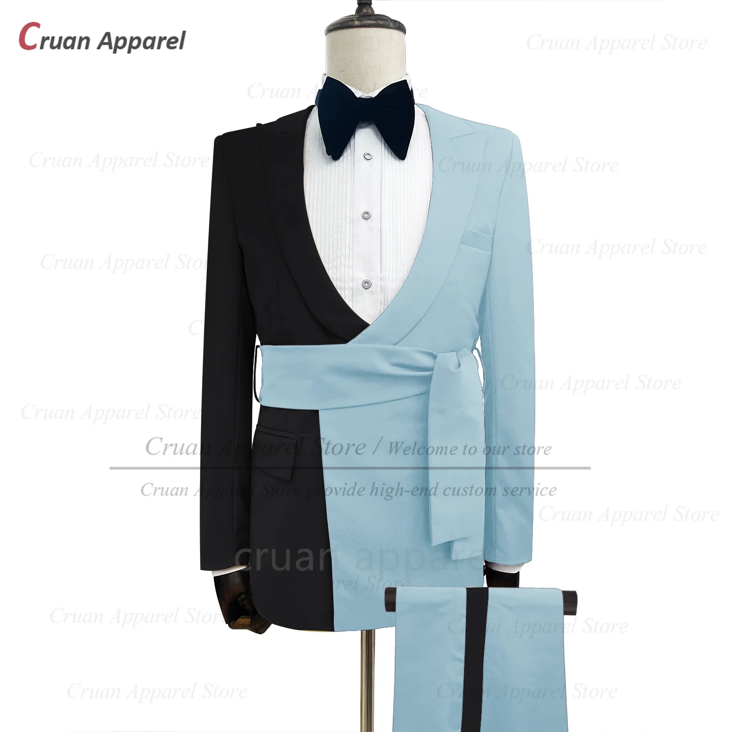 Fashion Black White Splicing Suit Sets For Men Evening Dinner Custom Slim Fit Blazer Pants 2 Pieces Homecoming Formal Outfits