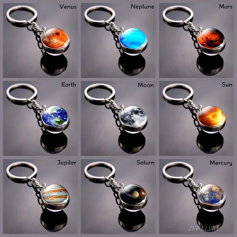 Full Moon Keychain Solar System Planet Keyrings Galaxy Nebula Space Universe Earth Sun Mars Jupiter Saturn Glass Ball Key Chain