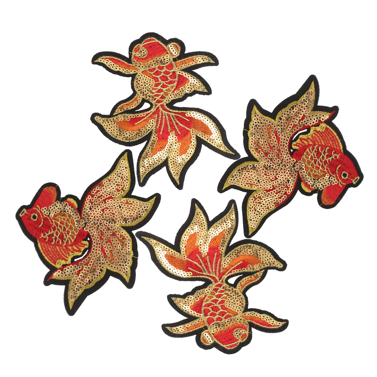 2 pares de parches de tela bordados con lentejuelas para peces, apliques de tela artesanal, plancha de animales para coser peces de estilo chino