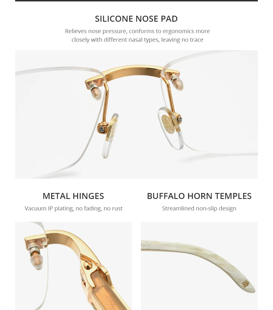 HEPIDEM Buffalo Horn Brille Männer Luxus Berühmte Marke Design Randlose Brillen Rahmen Frauen Rahmenlose Weiß Buffs Holz Brillen – Detail 24