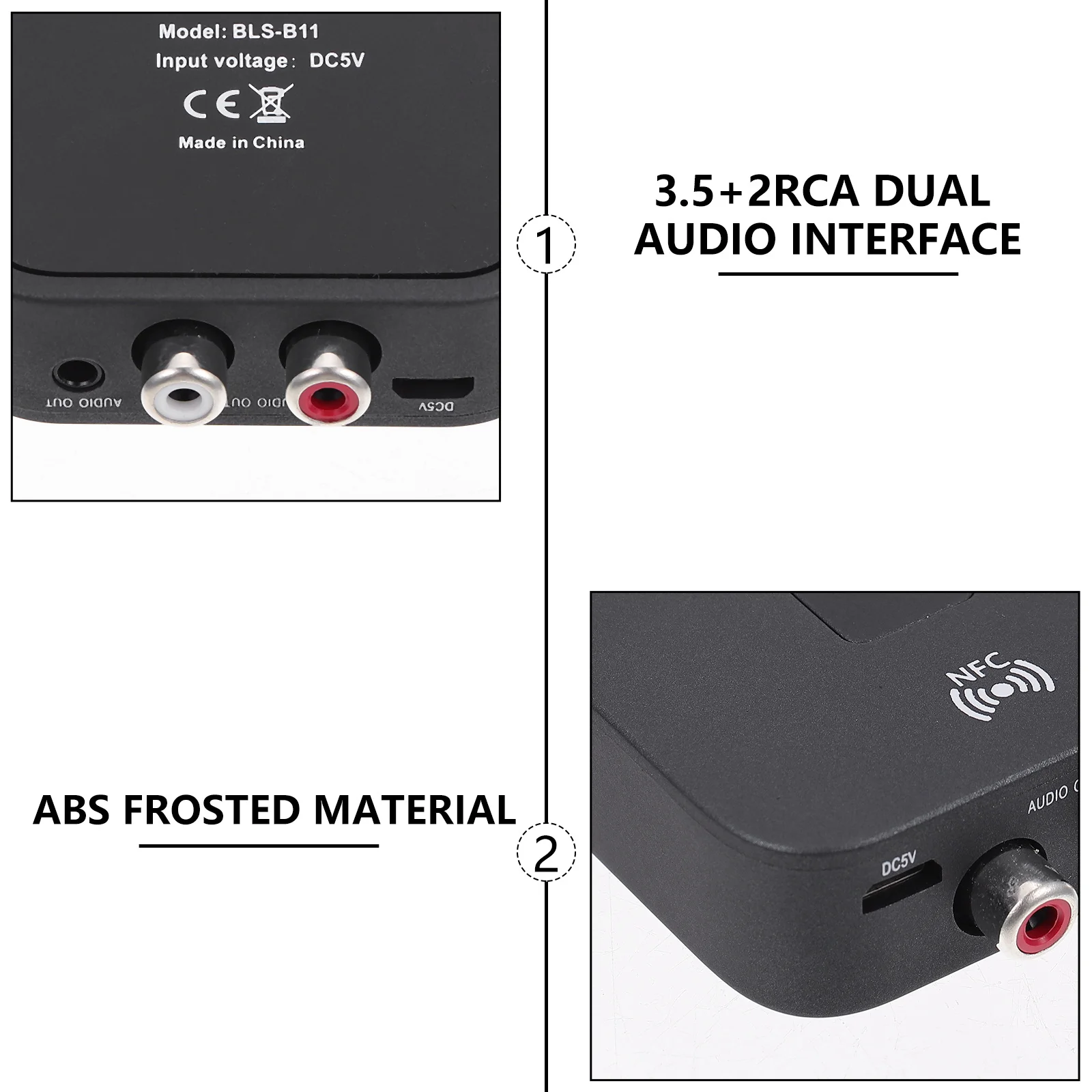 

1pc Receiver Wireless Audio Adapter Nfc Built- 3.5Mm Dual Output 10M Range For Car Speaker Audio System