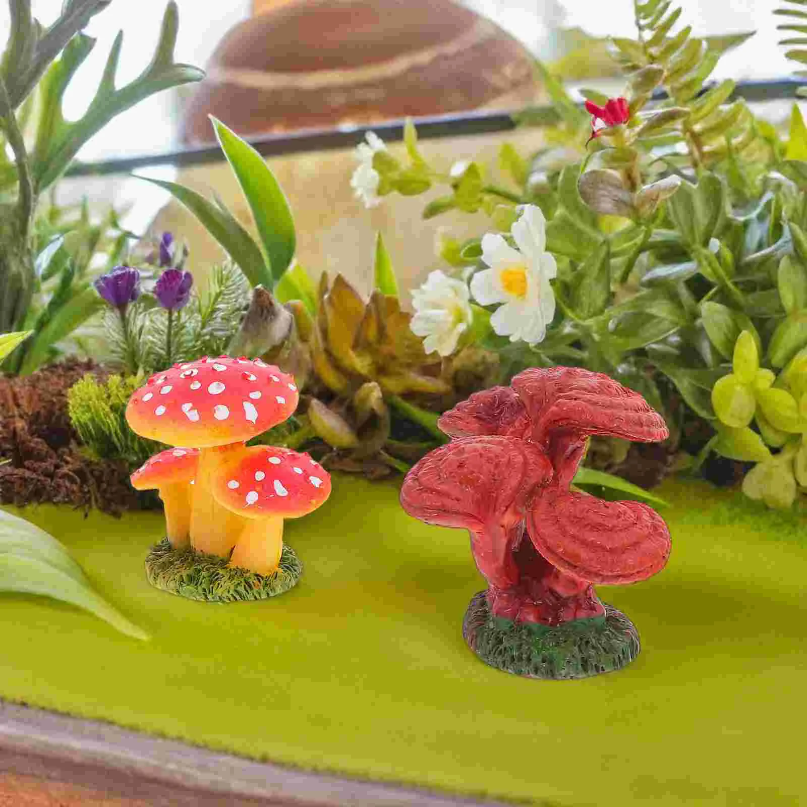 4 Pcs Simulated Ganoderma Lucidum Model Cute Mushroom Ornaments Artificial Decorative Mushrooms Garden Resin Realistic