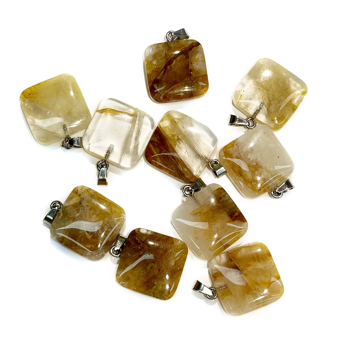 3Pcs Natural Stone Citrine Rectangle Pendant For Jewelry Making DIY Necklace Bracelet Earrings Accessory