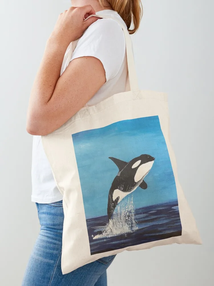 Killer whale or Orca in acrylics on canvas Tote Bag Candy bags shopping cart bags eco bag folding Canvas Tote Bag