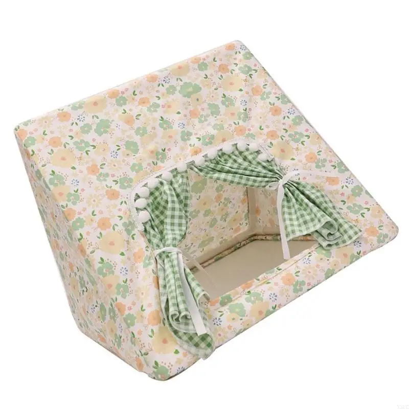 Guinea Pigs Hideouts House with Curtain Cage Entertainment Play Tent Pet Supply X3UC