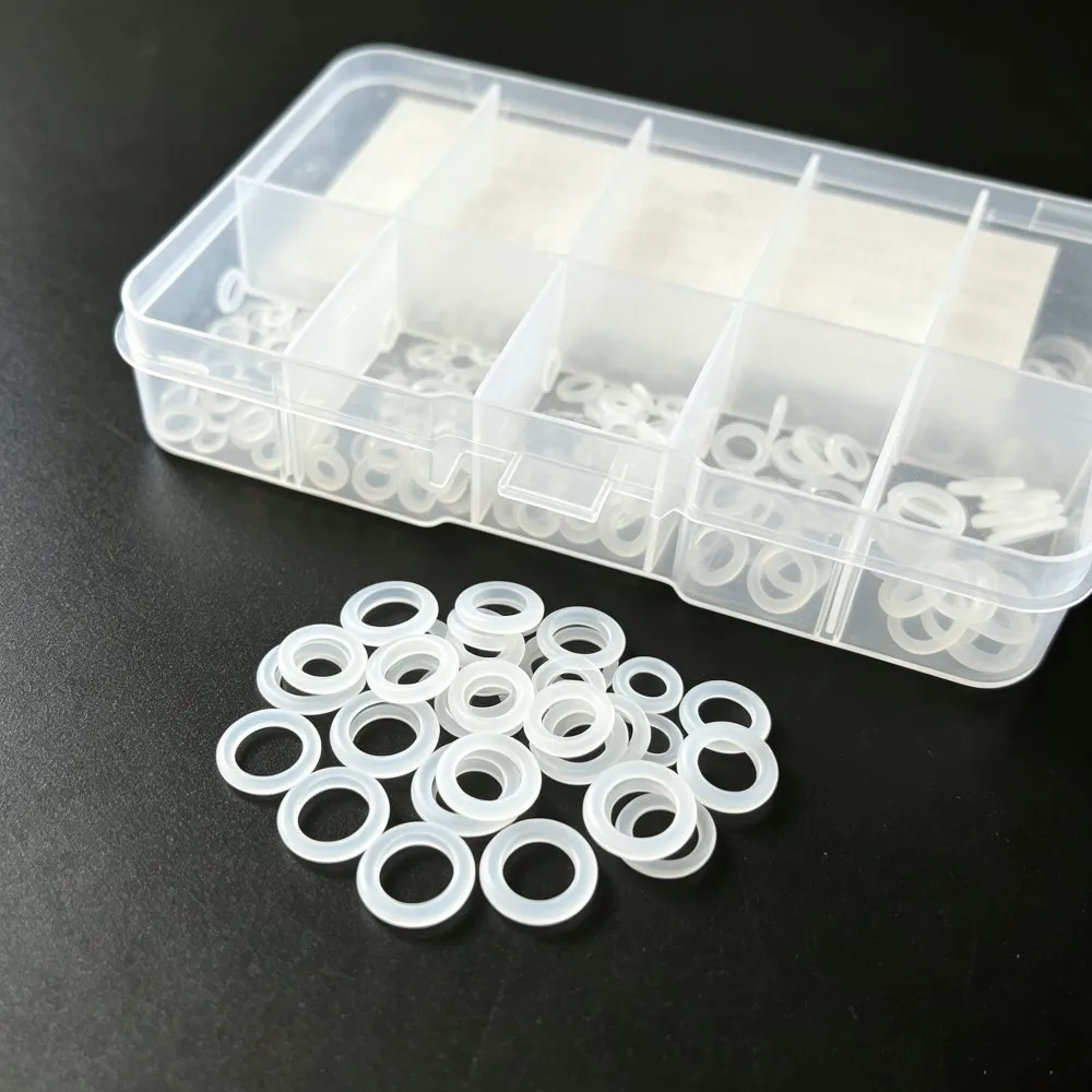 White VMQ Silicone Sealing O-Ring Set 250Pcs Food Safe Non-Toxic High Temperature Resistant Gaskets CS1/1.5mm OD4-10mm Seal Kit