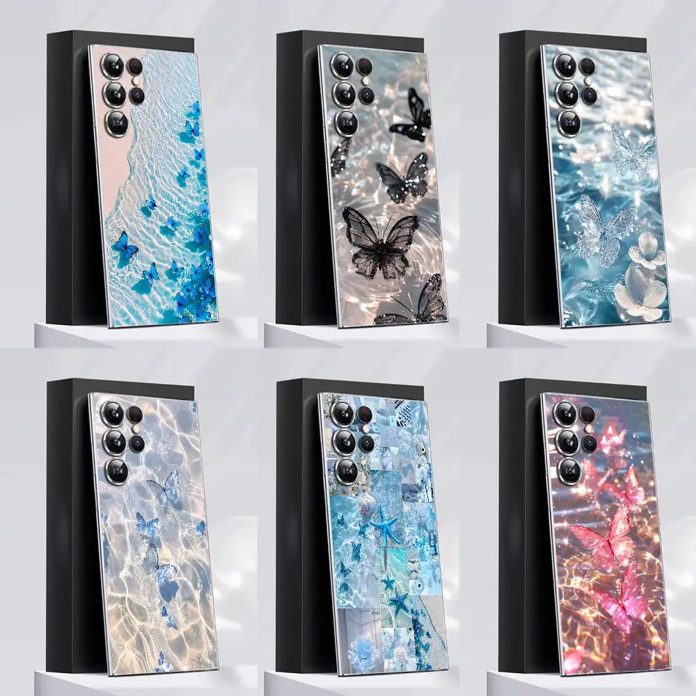 For Sparkling Butterflies Butterfly Custom Phone Case Samsung S22,S24,S30,S21,S25,S23,S10,PIus,Ultra,FE,lite Clear Soft Cover