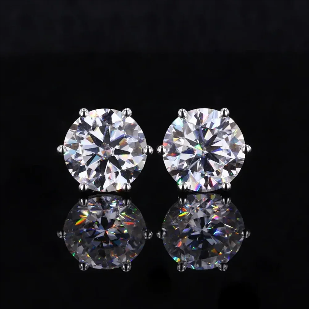 0.5-3ct Round Brilliant Cut Moissanite Solitaire Diamond Stud Earrings 6-Prong Set 925 Silver Plated 18k Gold Ear Studs with GRA