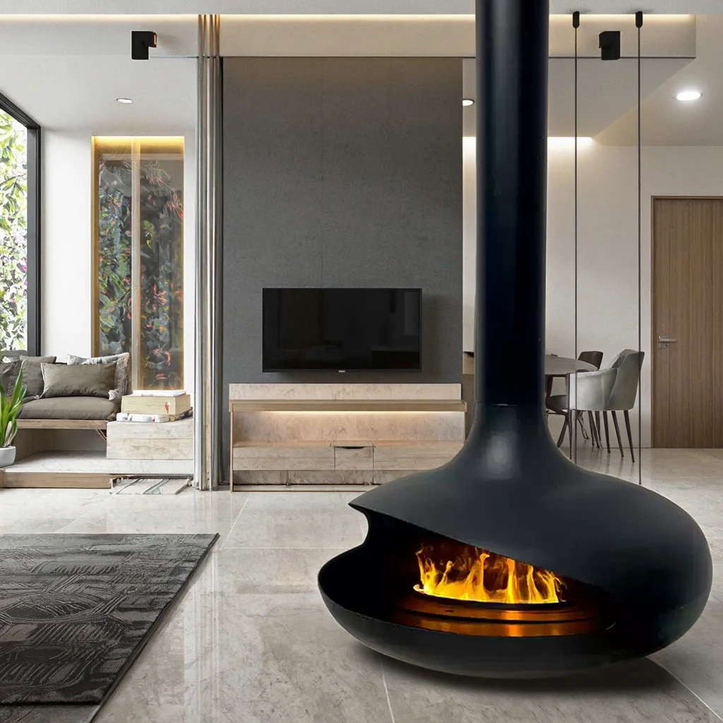 

Modern Freestanding Steel Ethanol Fireplace Indoor/Outdoor Hanging Fireplaces For Villas Living Rooms Hotels