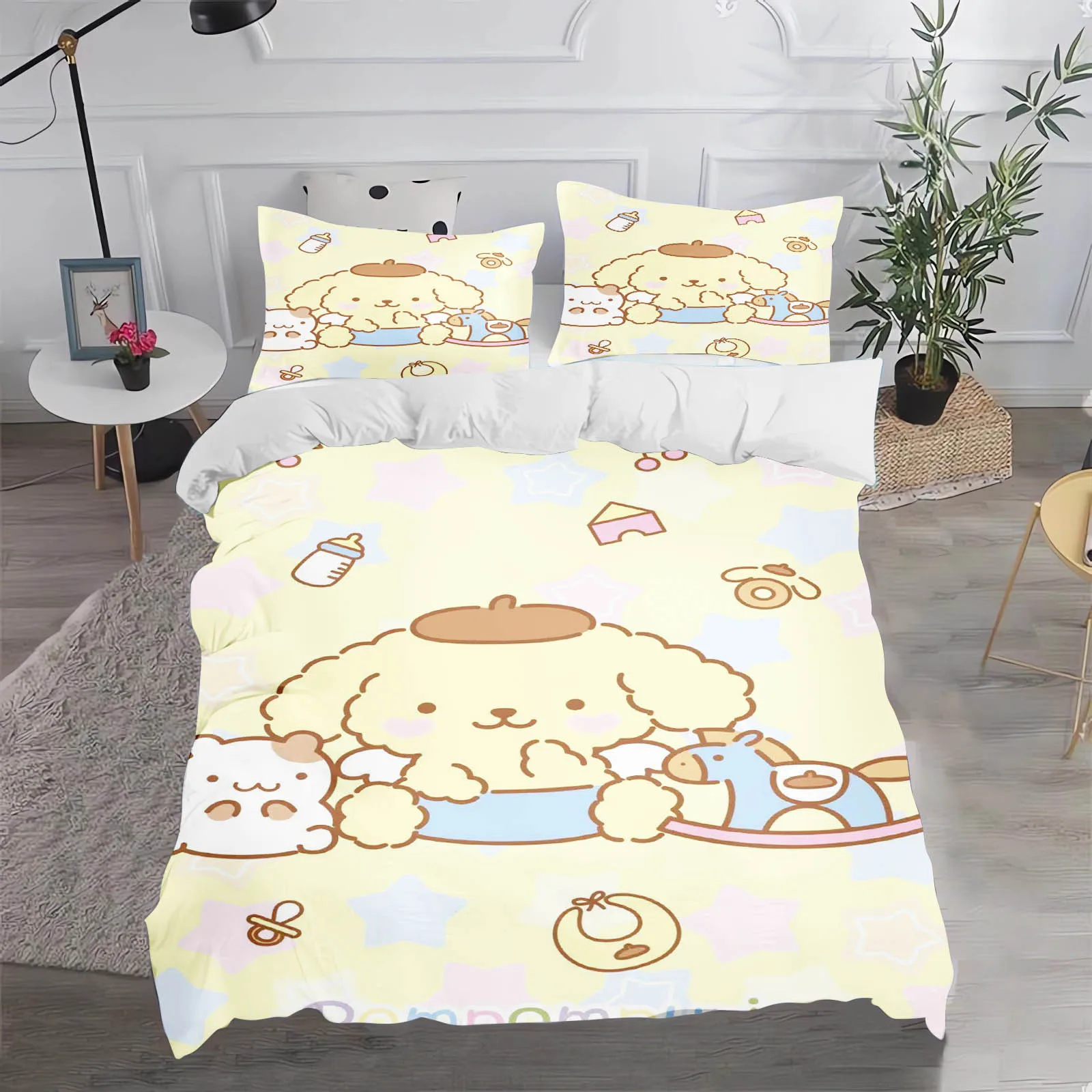 

Комплект постельного белья Sanrio Pompompurin, пододеяльник, комплект из 3 предметов, 1 пододеяльник, подходит для детей и взрослых, мультяшный дом